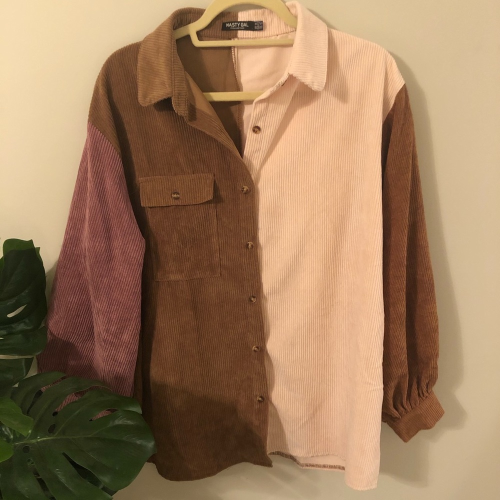 Corduroy button up patchwork shirt